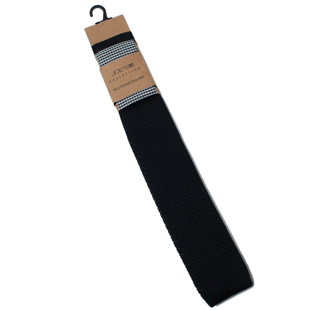Joe's Collection Black Tie & Gingham Pocket Square Set - Picture 2 of 5